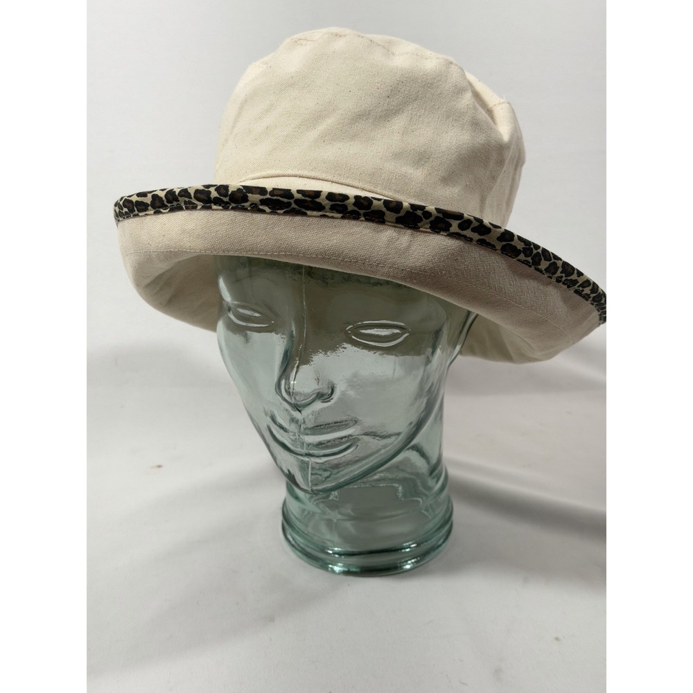 Boo Sun Bucket Hat Womens Small Ivory Cotton Floral Leopard Boho Cottagecore - Picture 1 of 16